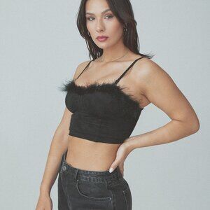 New Klassy Network Feather Corset Brami w/ Built in Bra (Black Suede 2XL)